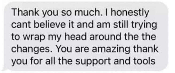 Client message about life transformation